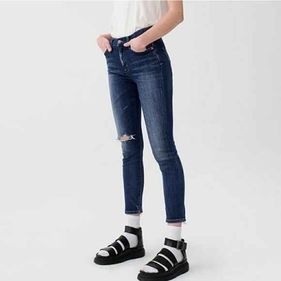 AGOLDE Sophie Crop Jean High Rise Skinny Jeans Distressed Ripped Starwood Blue - Picture 1 of 8